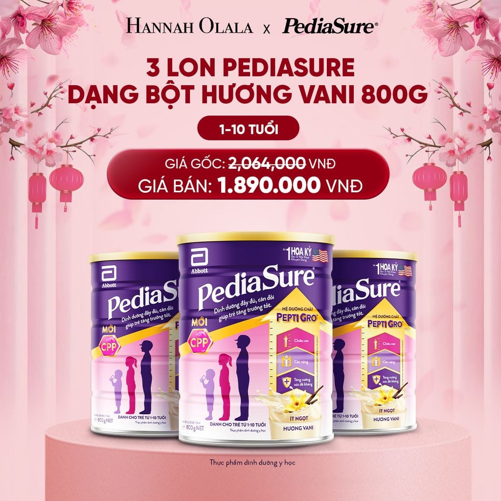  DEAL 3: 3 LON PEDIASURE DẠNG BỘT HƯƠNG VANI 800G 