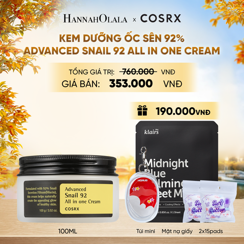  COSRX KEM DƯỠNG ADVANCED SNAIL 92 ALL IN ONE CREAM 100G - E677 