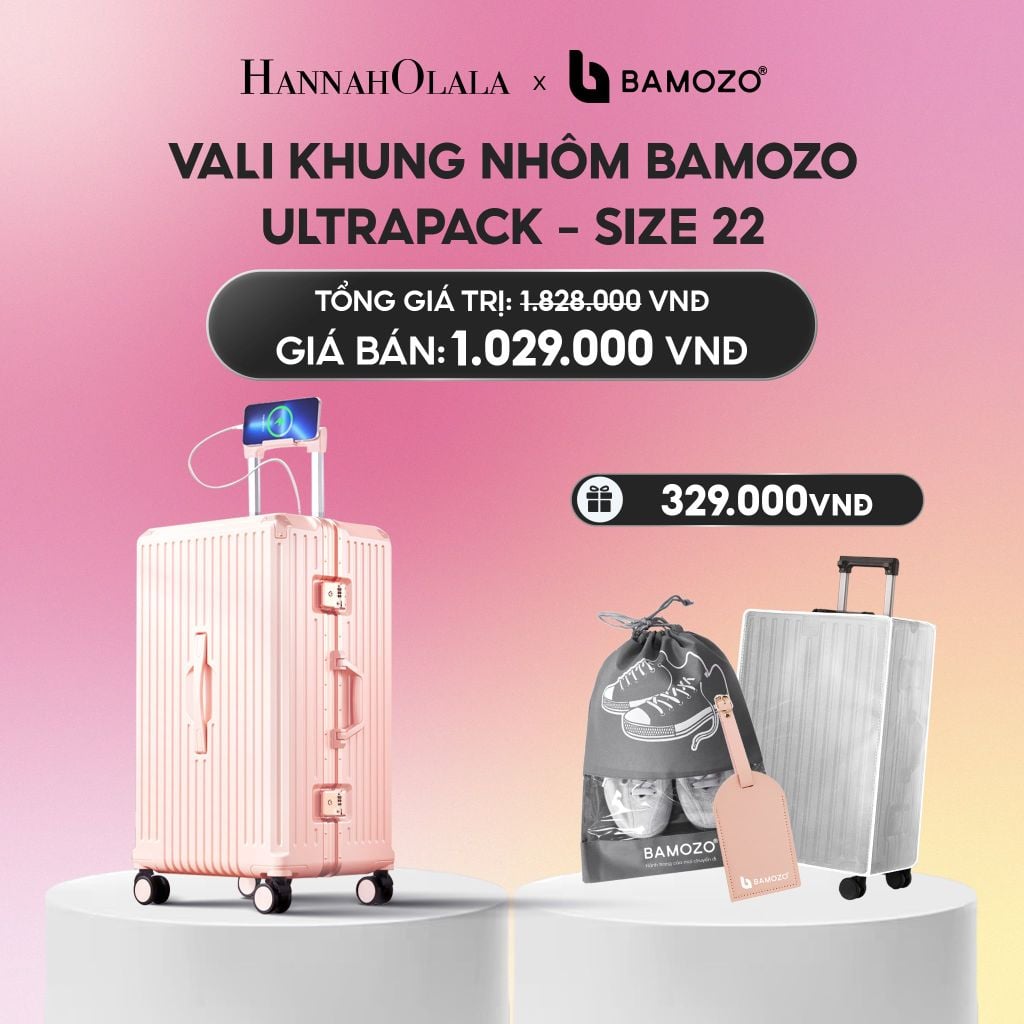  VALI BAMOZO KHUNG NHÔM ULTRAPACK CAO CẤP (TẶNG BỌC VALI CC TRONG SUỐT + THẺ TAG DA CHỐNG THẤT LẠC + TÚI ĐỰNG GIÀY)_A2213 