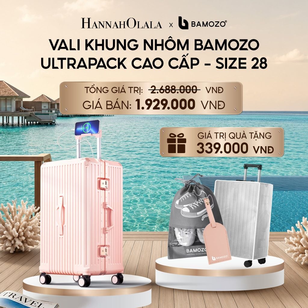  VALI BAMOZO KHUNG NHÔM ULTRAPACK CAO CẤP (TẶNG BỌC VALI CC TRONG SUỐT + THẺ TAG DA CHỐNG THẤT LẠC + TÚI ĐỰNG GIÀY)_ D852 