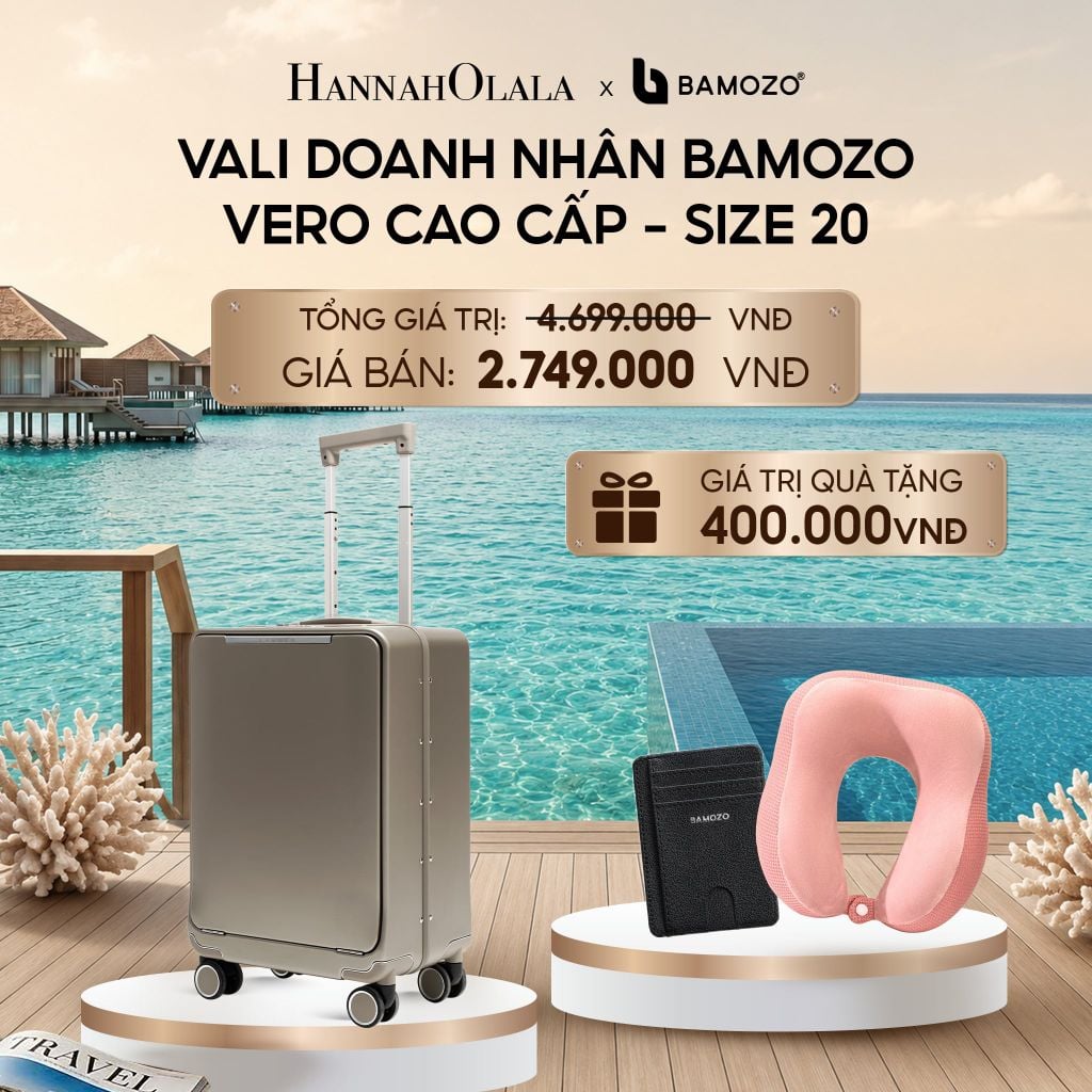  VALI DOANH NHÂN BAMOZO VERO KHUNG NHÔM CAO CẤP (TẶNG VÍ THẺ DA CARD HOLDER BAMOZO, GỐI CHỮ U ĐỠ CỔ)_ D755 