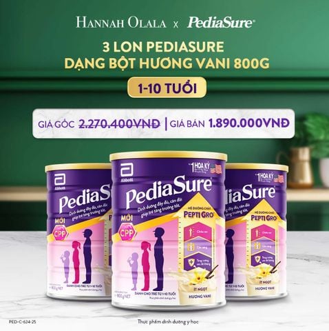  DEAL 3: 3 LON PEDIASURE DẠNG BỘT HƯƠNG VANI 800G 