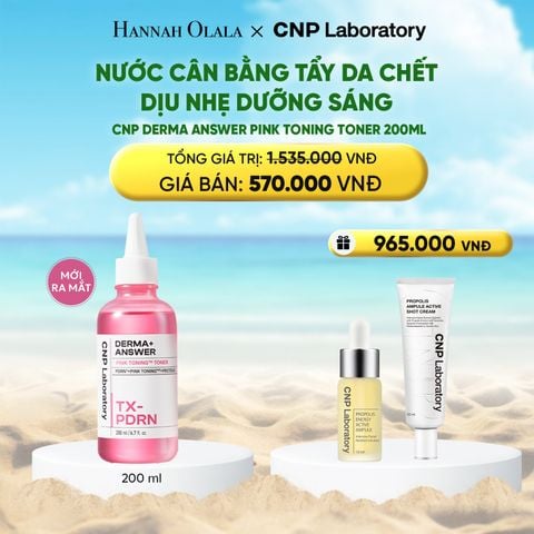  A1407_DEAL 50: MỚI RA MẮT - NƯỚC CÂN BẰNG TẨY DA CHẾT DỊU NHẸ DƯỠNG SÁNG CNP DERMA ANSWER PINK TONING TONER 200ML 