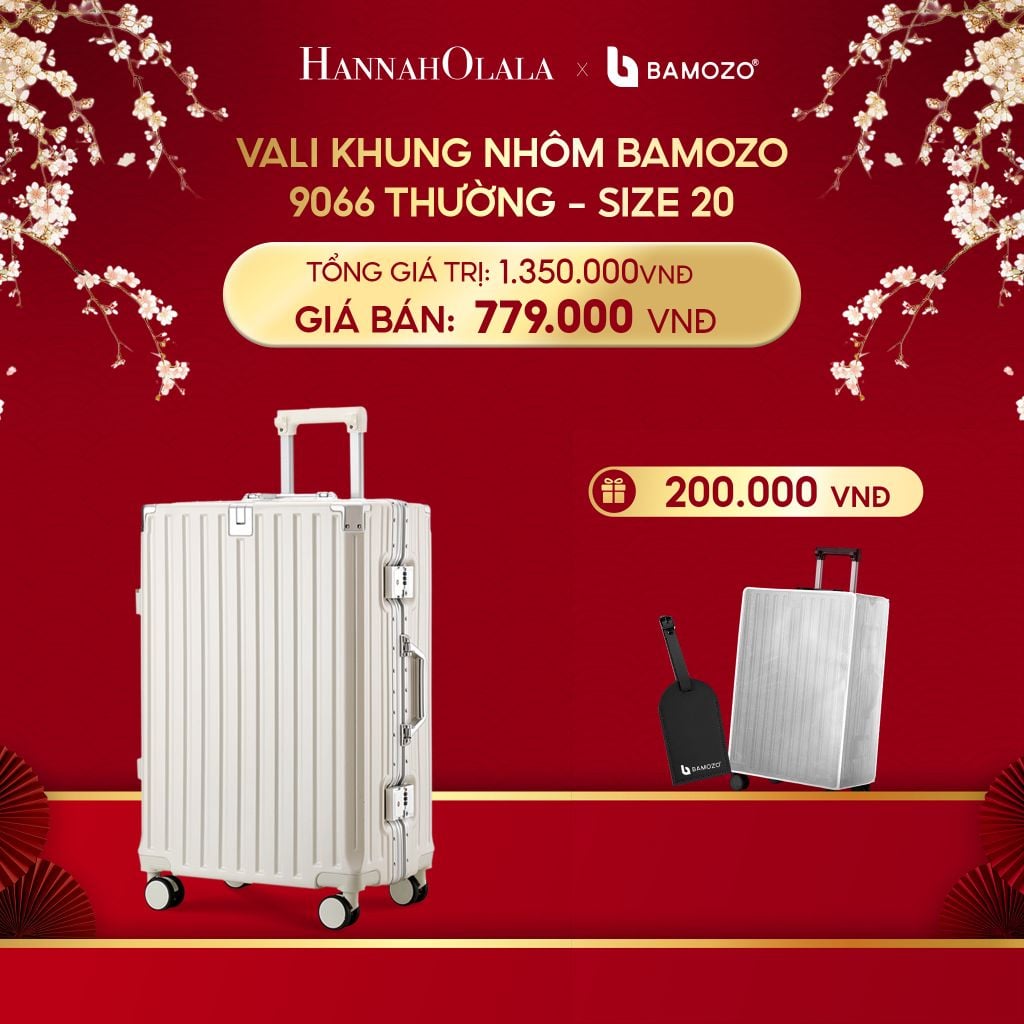  A985_DEAL 3: VALI BAMOZO KHUNG NHÔM 9066 BẢN THƯỜNG (TẶNG BỌC VALI TRONG SUỐT + TAG HÀNH LÝ DA) 