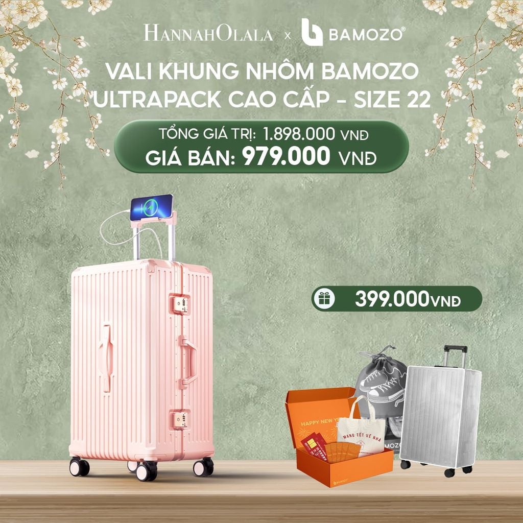  DEAL 4: VALI BAMOZO KHUNG NHÔM ULTRAPACK CAO CẤP (TẶNG BỌC VALI CC TRONG SUỐT + HỘP QUÀ TẾT + TÚI ĐỰNG GIÀY 