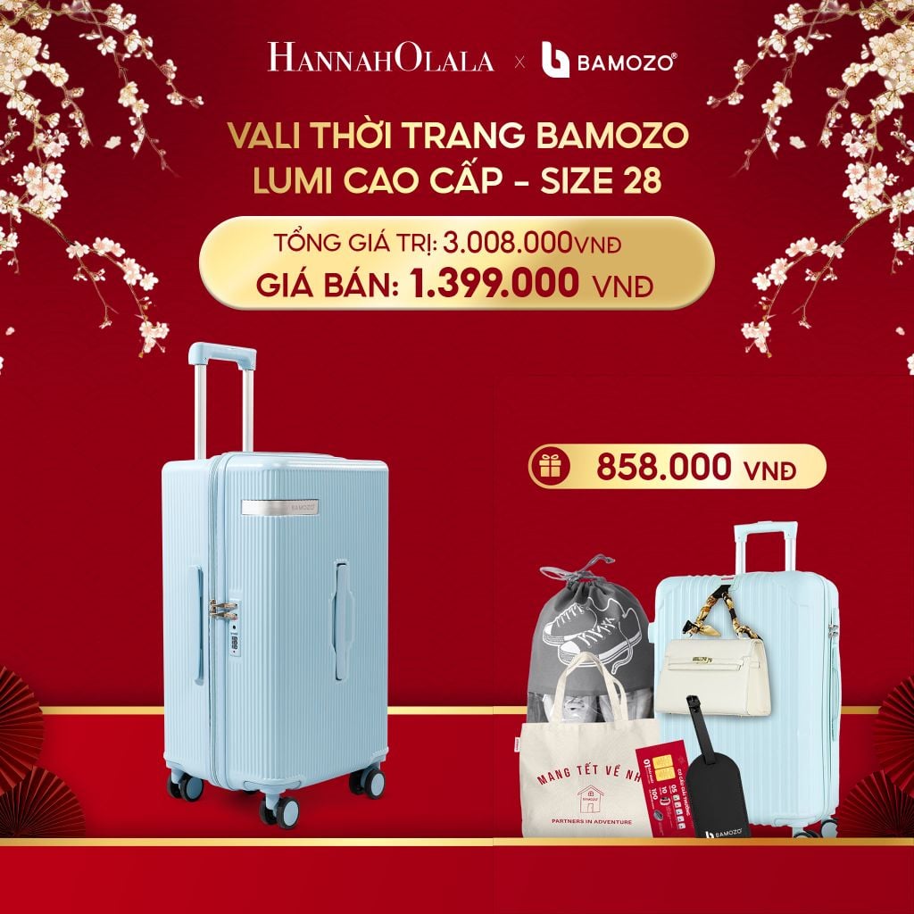  A1022_DEAL 6: [DEAL SỐC] VALI BAMOZO LUMISPACE CAO CẤP (TẶNG VALI BAMOZO 8801C + TẶNG TAG DA CHỐNG THẤT LẠC, THẺ CÀO TRÚNG THƯỞNG, TÚI TOTE, TÚI ĐỰNG GIÀY XÁM) 