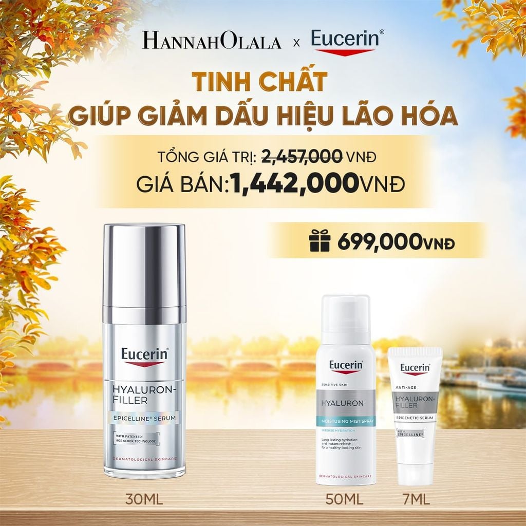  TINH CHẤT GIẢM DẤU HIỆU LÃO HÓA HYALURON-FILLER EPICELLINE 30ML TẶNG XỊT DƯỠNG ẨM 150ML & NƯỚC TẨY TRANG CHO DA NHẠY CẢM 200ML - E913 