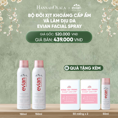  DEAL 3: COMBO 2 CHAI XỊT KHOÁNG CẤP ẨM, LÀM DỊU DA EVIAN FACIAL SPRAY 150ML 