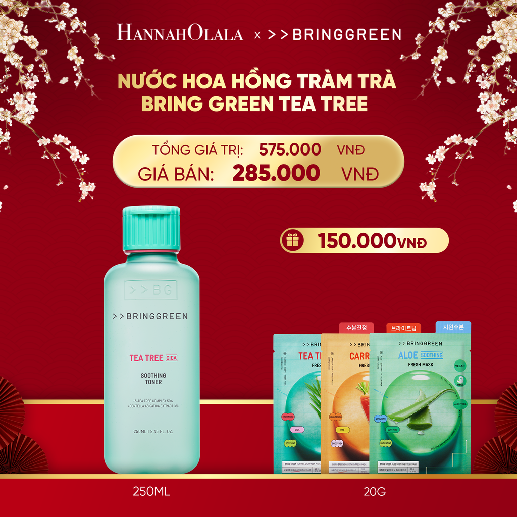  DEAL 4: NƯỚC HOA HỒNG TRÀM TRÀ BRING GREEN TEA TREE CICA SOOTHING TONER 250ML 