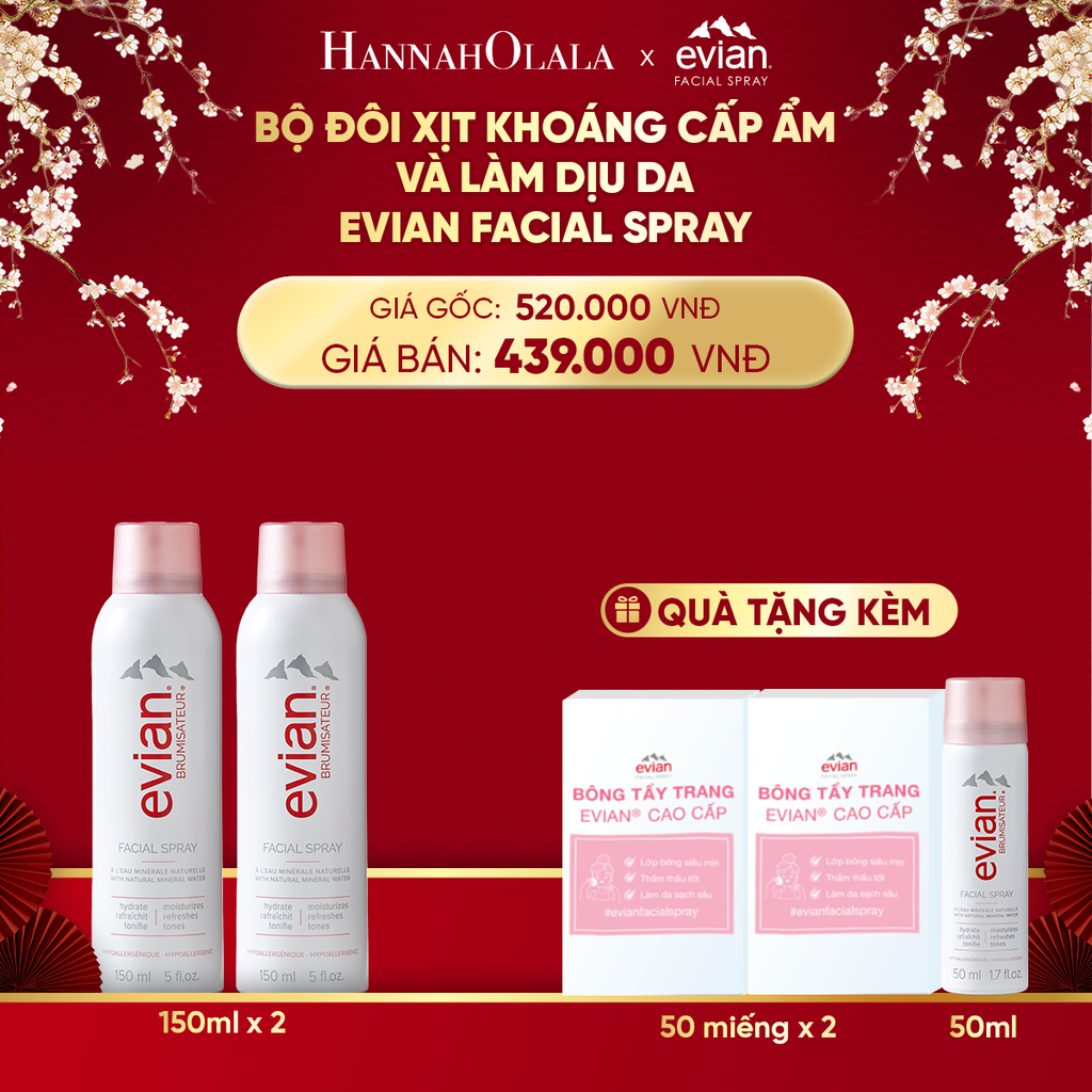  DEAL 3: COMBO 2 CHAI XỊT KHOÁNG CẤP ẨM, LÀM DỊU DA EVIAN FACIAL SPRAY 150ML 