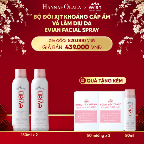  DEAL 3: COMBO 2 CHAI XỊT KHOÁNG CẤP ẨM, LÀM DỊU DA EVIAN FACIAL SPRAY 150ML 