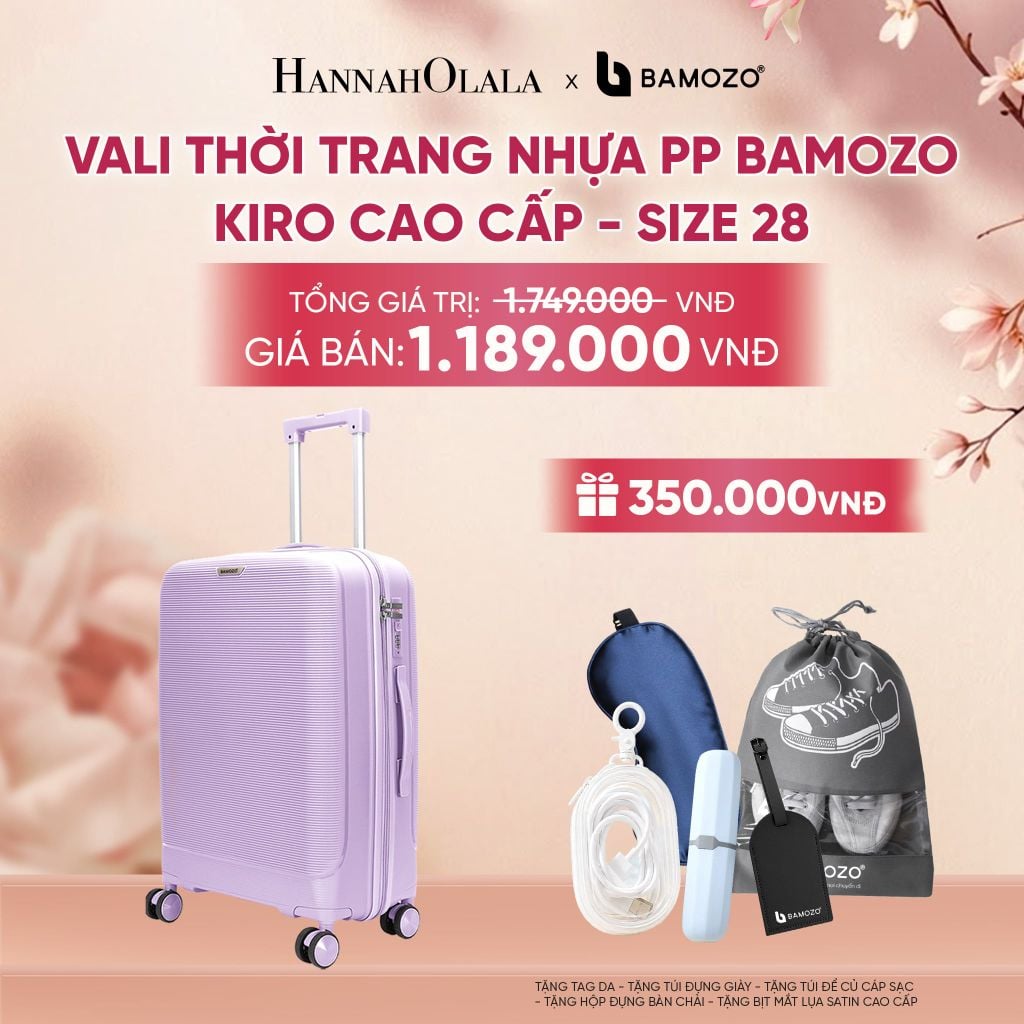  VALI BAMOZO KIRO NHỰA PP CAO CẤP CHỐNG VỠ, CHỐNG RẠCH (TẶNG TAG DA + TÚI ĐỰNG GIÀY + TÚI ĐỰNG CÁP SẠC + HỘP ĐỰNG BÀN CHẢI + BỊT MẮT LỤA SATIN) - A2095 