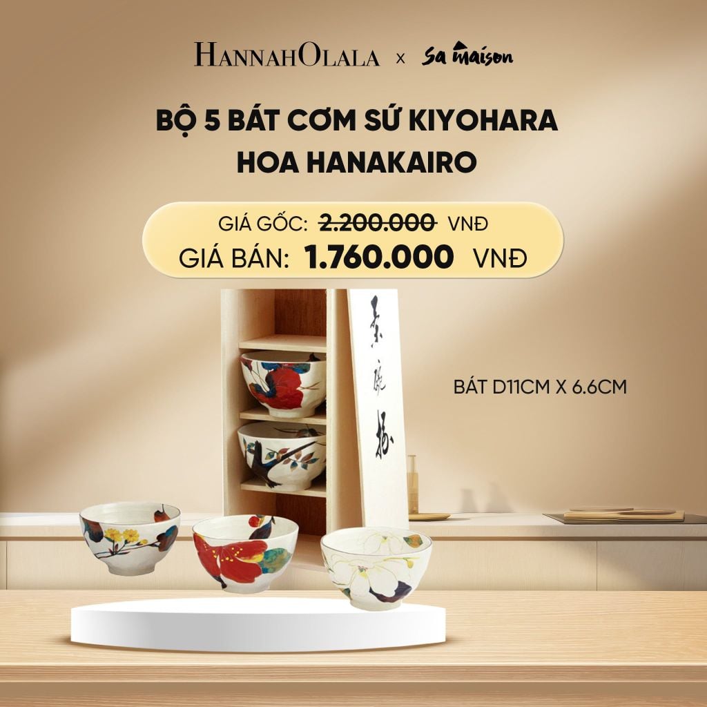  DEAL 10: BỘ 5 BÁT CƠM BẰNG SỨ HOA, KÍCH THƯỚC D11CM X 6.6CM. 