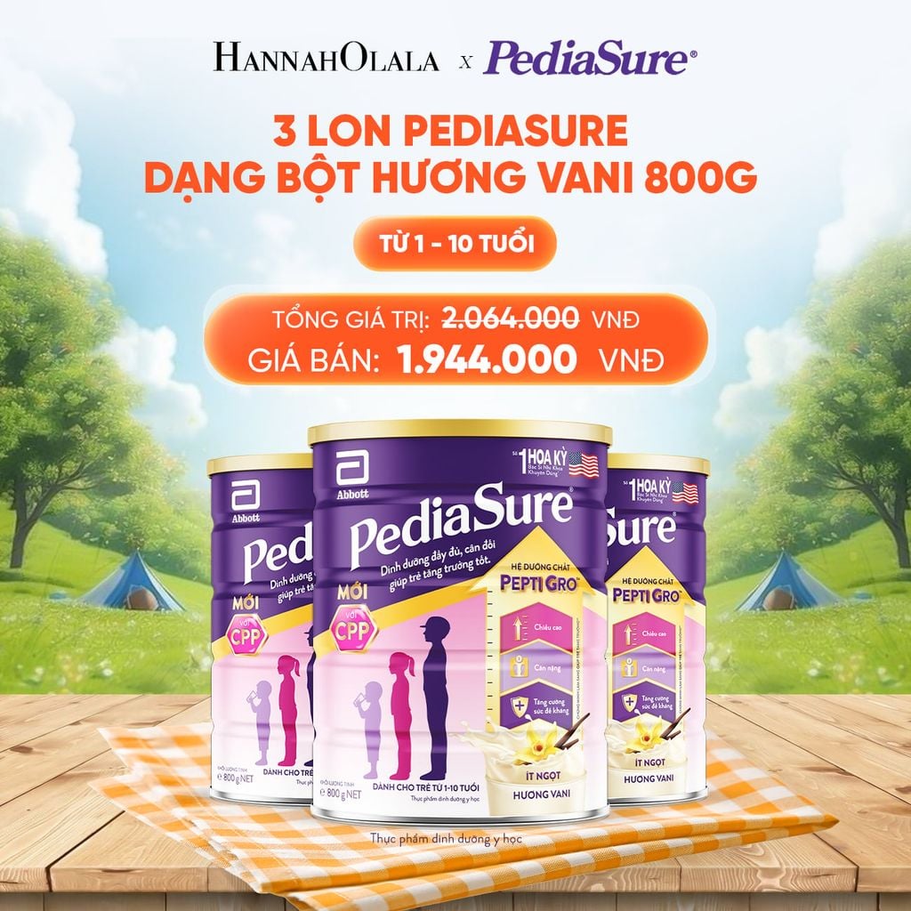  3 LON PEDIASURE DẠNG BỘT HƯƠNG VANI 800G DEAL 3: 