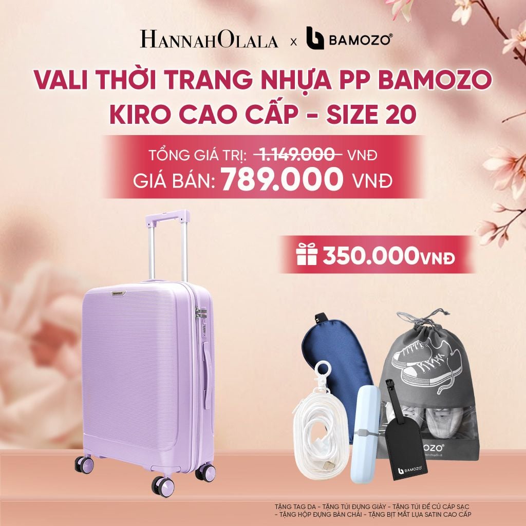  VALI BAMOZO KIRO NHỰA PP CAO CẤP CHỐNG VỠ, CHỐNG RẠCH (TẶNG TAG DA + TÚI ĐỰNG GIÀY + TÚI ĐỰNG CÁP SẠC + HỘP ĐỰNG BÀN CHẢI + BỊT MẮT LỤA SATIN) - A2095 