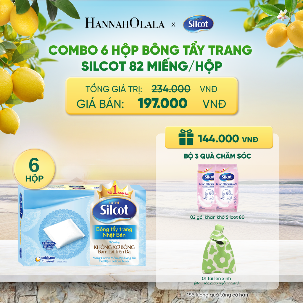  COMBO 6 HỘP BÔNG TRANG ĐIỂM (BÔNG TẨY TRANG) SILCOT 82 MIẾNG/HỘP - DEAL 3 