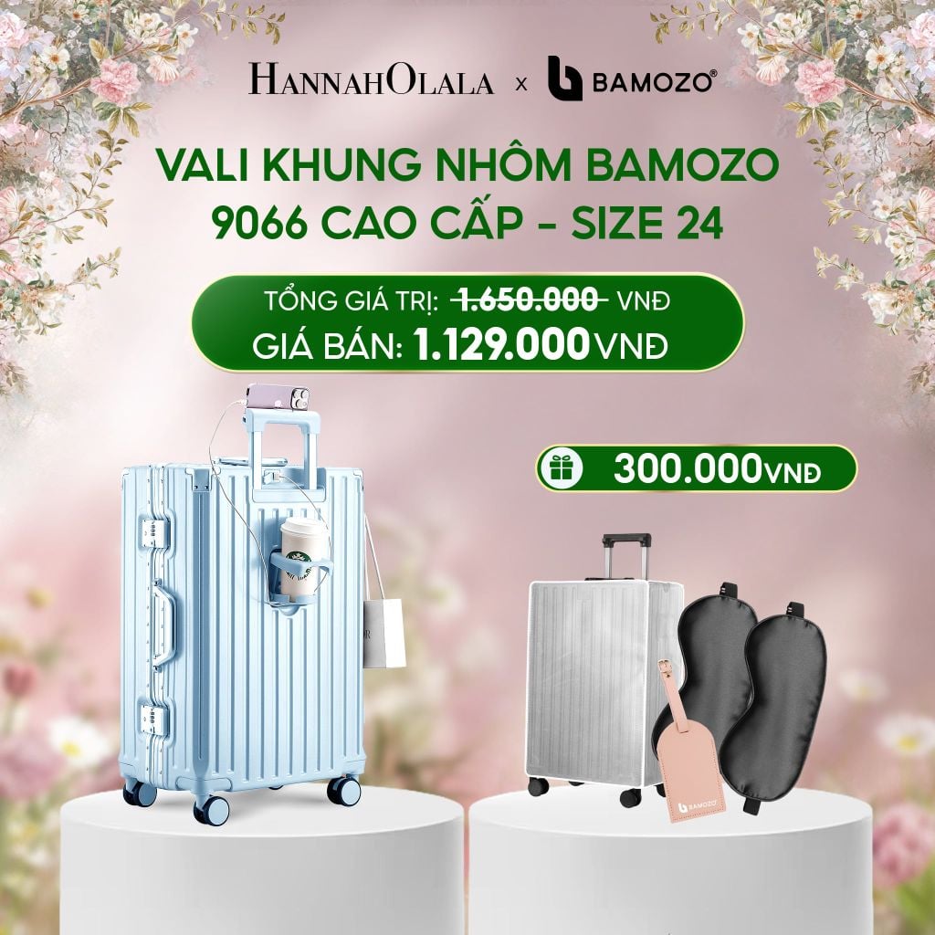  E1527_DEAL 2: VALI BAMOZO KHUNG NHÔM 9066 BẢN CAO CẤP (TẶNG BỌC VALI CC TRONG SUỐT + THẺ TAG DA CHỐNG THẤT LẠC + TÚI TOTE) 