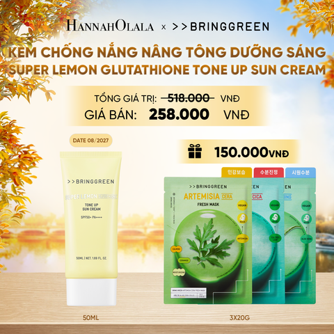  KEM CHỐNG NẮNG HỖ TRỢ NÂNG TONE BRING GREEN SUPER LEMON GLUTATHIONE TONE UP SUN CREAM 50ML - E525 