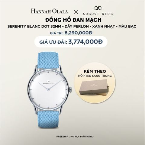  DEAL 3: ĐỒNG HỒ ĐAN MẠCH AUGUST BERG SERENITY BLANC DOT - MẶT SIZE 32MM, DÂY PERLON MÀU XANH NHẠT 