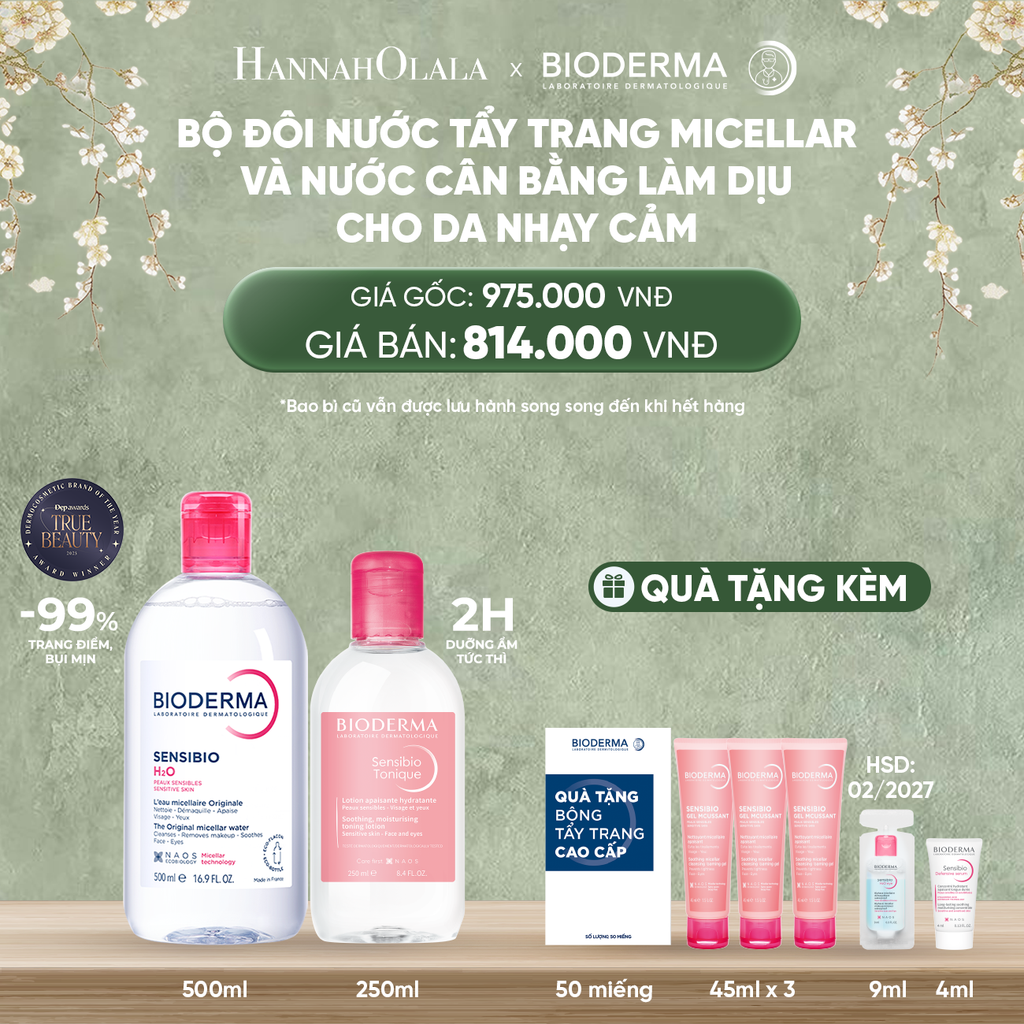  DEAL 3: BỘ ĐÔI NƯỚC TẨY TRANG MICELLAR LÀM SẠCH DỊU NHẸ VÀ NƯỚC CÂN BẰNG LÀM DỊU CHO DA NHẠY CẢM 