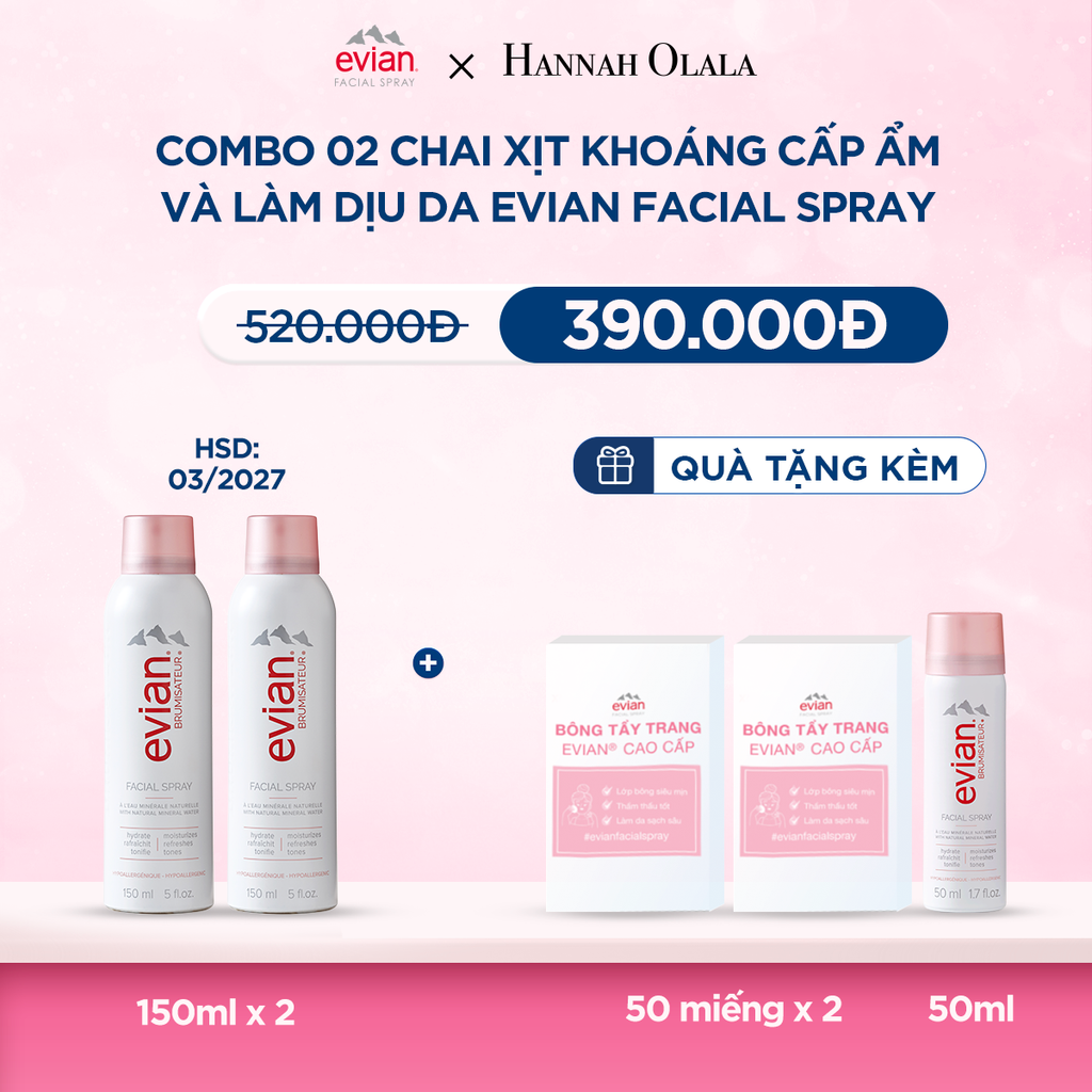 M20_DEAL 3: COMBO 2 CHAI XỊT KHOÁNG CẤP ẨM LÀM DỊU DA EVIAN FACIAL SPRAY 150ML 
