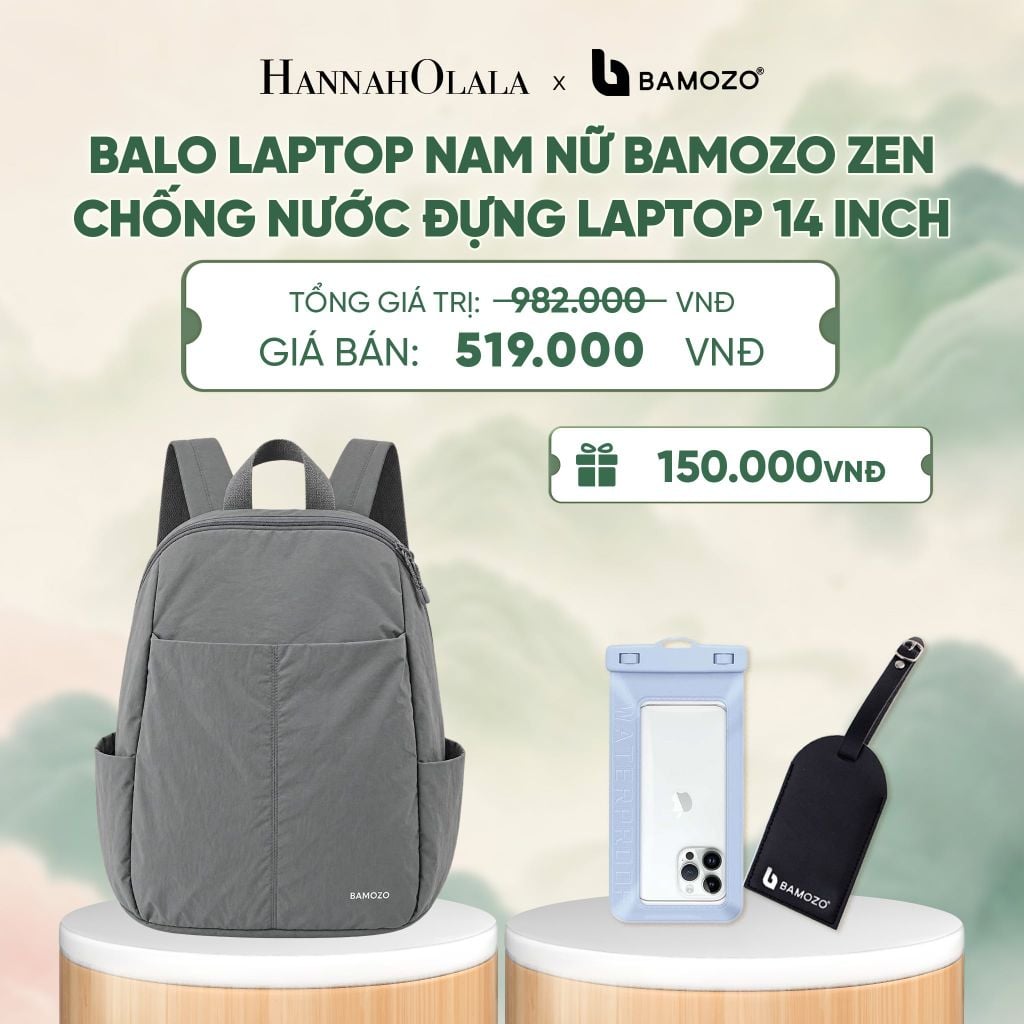  BALO LAPTOP NAM NỮ BAMOZO ZEN SIÊU NHẸ CHỐNG NƯỚC ĐỰNG LAPTOP 14 INCH ĐI LÀM ĐI HỌC (TAG THẺ DA CHỐNG THẤT LẠC + TÚI ĐỰNG ĐIỆN THOẠI CHỐNG NƯỚC) - A729 