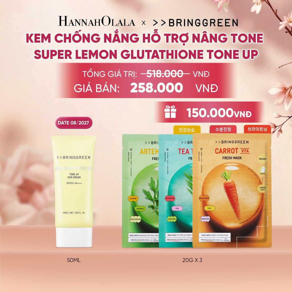  KEM CHỐNG NẮNG HỖ TRỢ NÂNG TONE BRING GREEN SUPER LEMON GLUTATHIONE TONE UP SUN CREAM 50ML - A1525 
