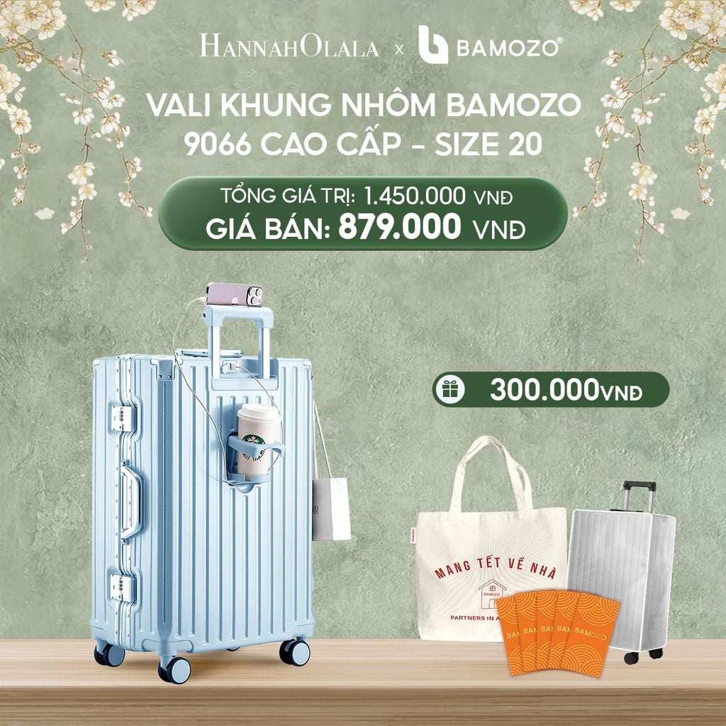  DEAL 2: VALI BAMOZO KHUNG NHÔM 9066 BẢN CAO CẤP (TẶNG BỌC VALI CC TRONG SUỐT + TỆP LÌ XÌ TẾT + TÚI TOTE) 