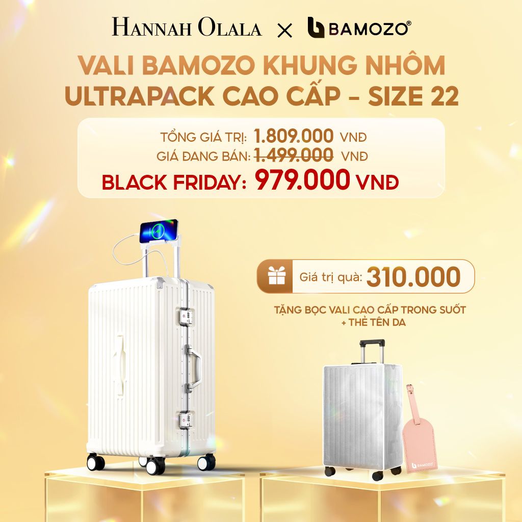  DEAL 4: VALI BAMOZO KHUNG NHÔM ULTRAPACK CAO CẤP (TẶNG BỌC VALI CC TRONG SUỐT + THẺ TÊN DA) 