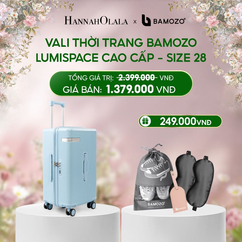  E1545_DEAL 1: VALI BAMOZO LUMISPACE CAO CẤP (TẶNG BỘ QUÀ GỒM THẺ TAG DA CHỐNG THẤT LẠC, THẺ CÀO TRÚNG THƯỞNG, TÚI TOTE, TÚI ĐỰNG GIÀY XÁM) 
