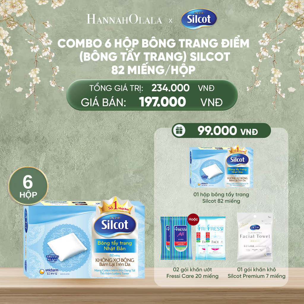  DEAL 3: COMBO 6 HỘP BÔNG TRANG ĐIỂM (BÔNG TẨY TRANG) SILCOT 82 MIẾNG/HỘP 