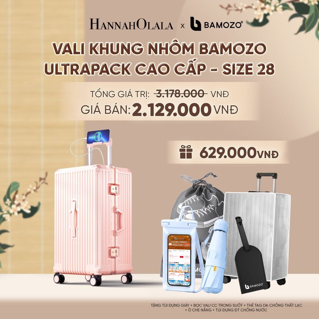  VALI BAMOZO KHUNG NHÔM ULTRAPACK CAO CẤP (TẶNG TÚI ĐỰNG GIÀY + BỌC VALI CC TRONG SUỐT + THẺ TAG DA CHỐNG THẤT LẠC + Ô CHE NẮNG + TÚI ĐỰNG ĐT CHỐNG NƯỚC) - A2548 