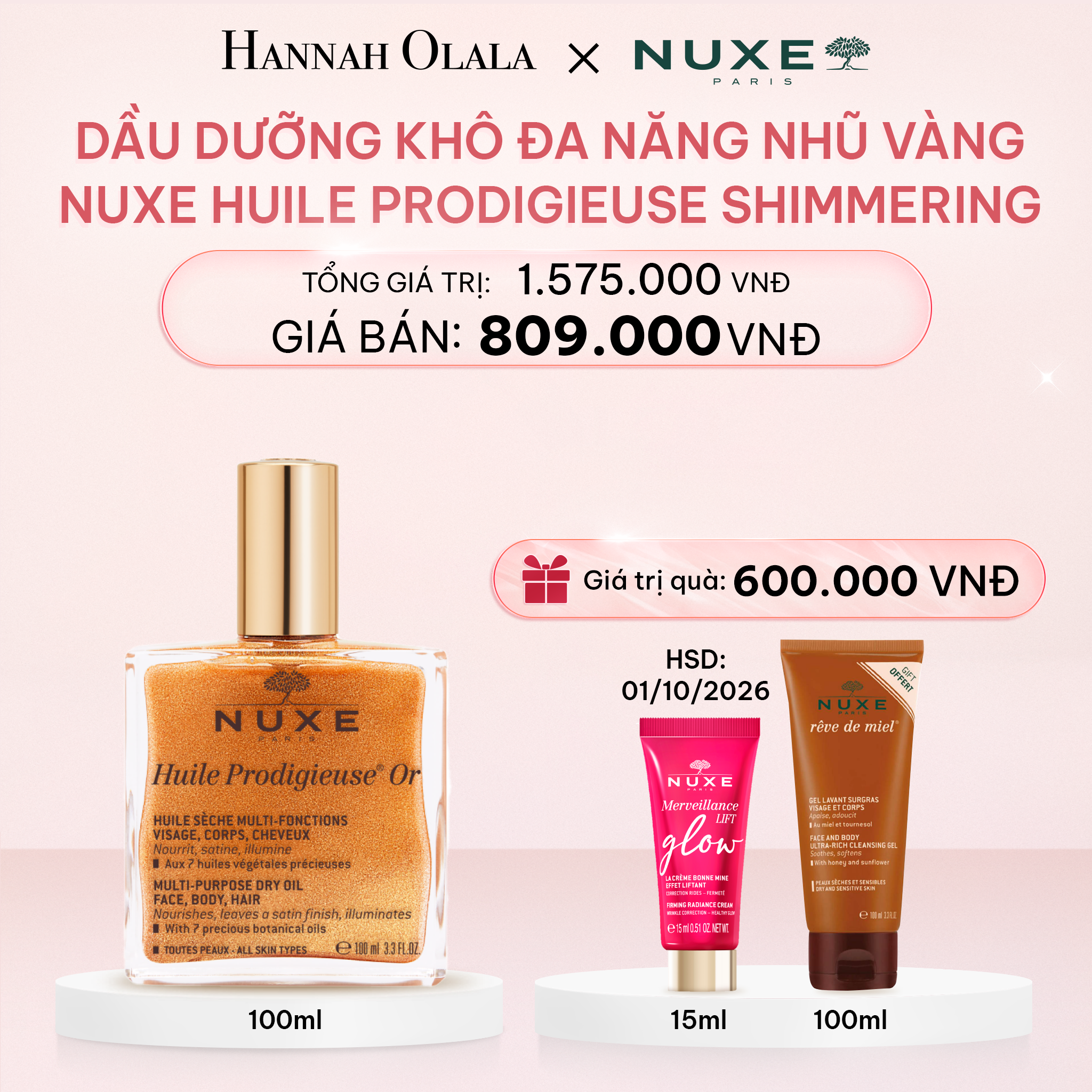 E920_DEAL 2: DẦU DƯỠNG KHÔ ĐA NĂNG ÁNH NHŨ NUXE HUILE PRODIGIEUSE SHIMMERING DRY OIL 100ML 