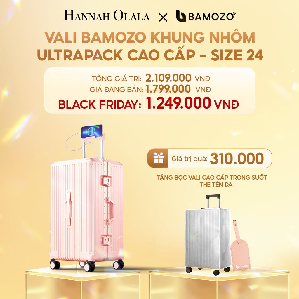  DEAL 4: VALI BAMOZO KHUNG NHÔM ULTRAPACK CAO CẤP (TẶNG BỌC VALI CC TRONG SUỐT + THẺ TÊN DA) 