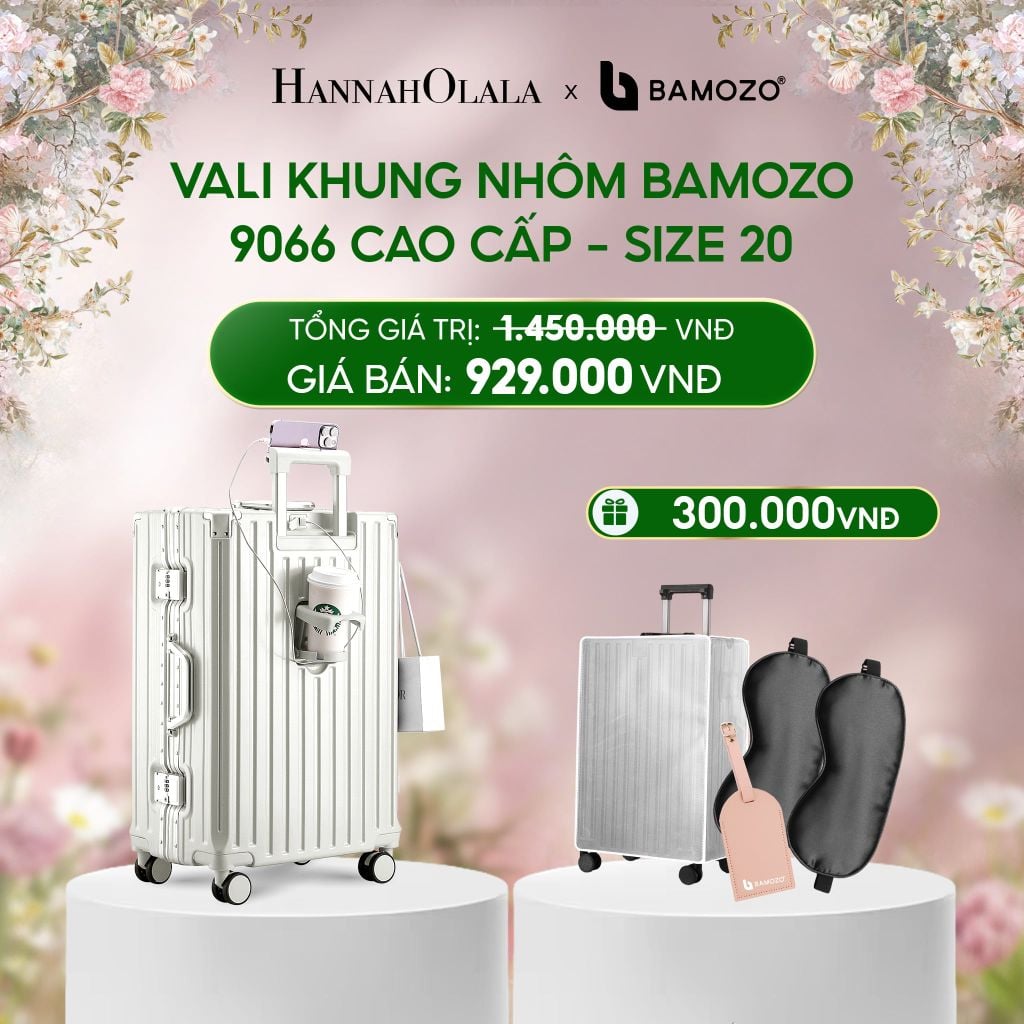  E1527_DEAL 2: VALI BAMOZO KHUNG NHÔM 9066 BẢN CAO CẤP (TẶNG BỌC VALI CC TRONG SUỐT + THẺ TAG DA CHỐNG THẤT LẠC + TÚI TOTE) 