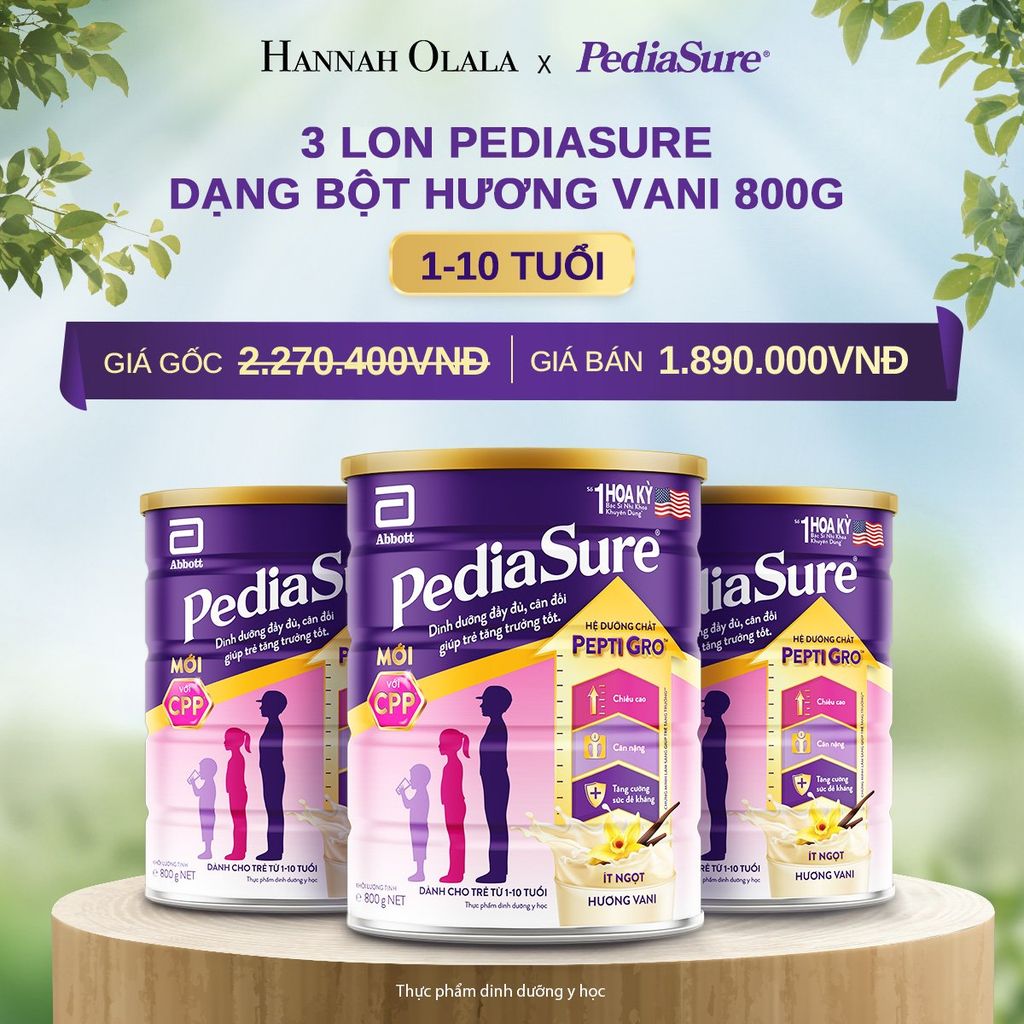  DEAL 3: 3 LON PEDIASURE DẠNG BỘT HƯƠNG VANI 800G 