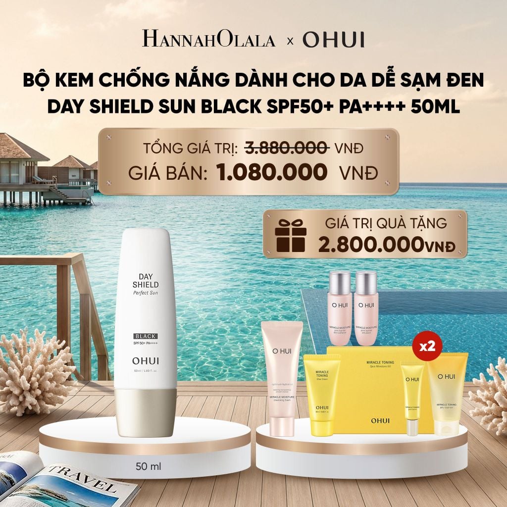  BỘ KEM CHỐNG NẮNG DÀNH CHO DA DỄ SẠM ĐEN OHUI DAY SHIELD SUN BLACK SPF50+ PA++++ 50ML_ D2139 