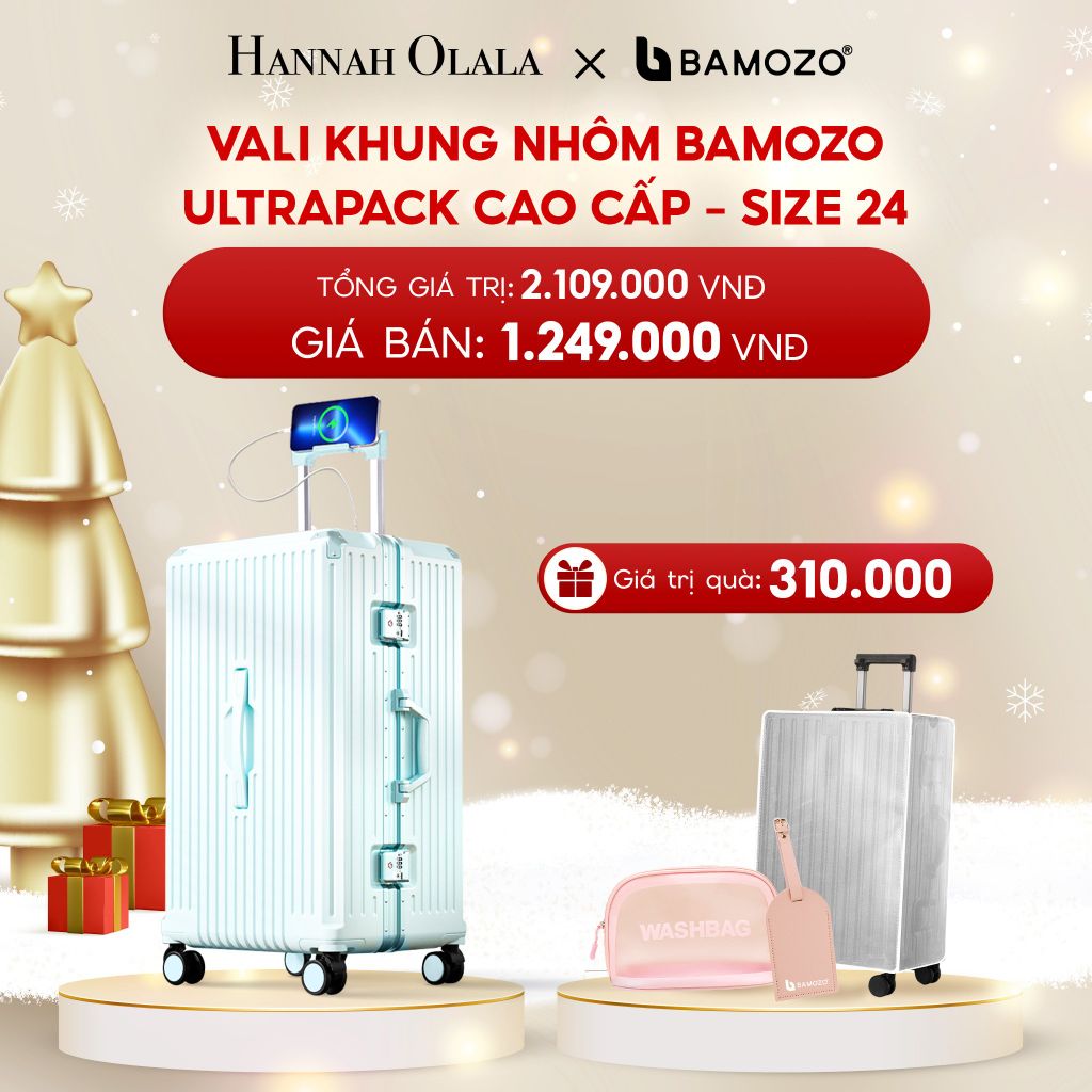  DEAL 4: VALI BAMOZO KHUNG NHÔM ULTRAPACK CAO CẤP (TẶNG BỌC VALI CC TRONG SUỐT + THẺ TÊN DA + TÚI MỸ PHẨM VỎ SÒ) 