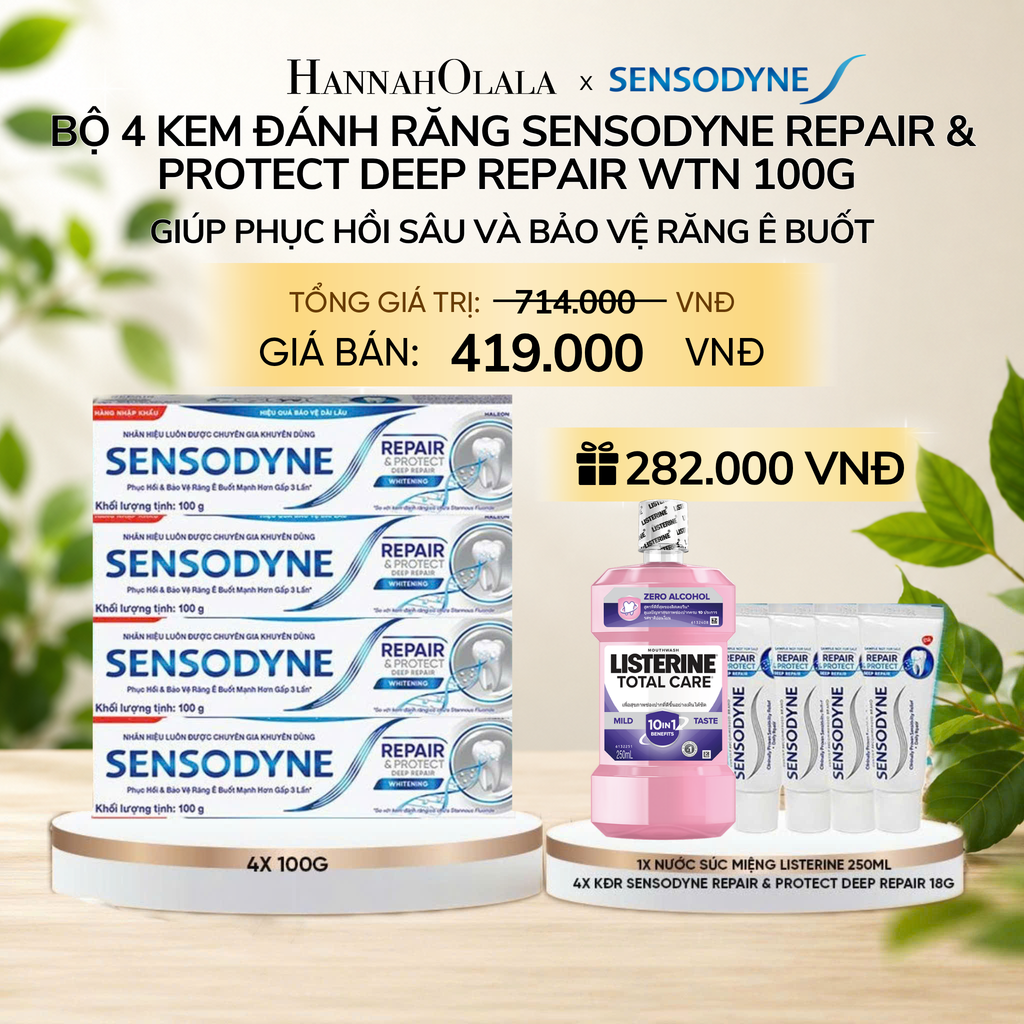  BỘ 4 KEM ĐÁNH RĂNG SENSODYNE REPAIR & PROTECT DEEP REPAIR WTN 100G GIÚP PHỤC HỒI SÂU VÀ BẢO VỆ RĂNG Ê BUỐT 