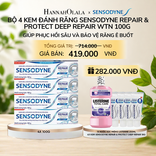  BỘ 4 KEM ĐÁNH RĂNG SENSODYNE REPAIR & PROTECT DEEP REPAIR WTN 100G GIÚP PHỤC HỒI SÂU VÀ BẢO VỆ RĂNG Ê BUỐT 