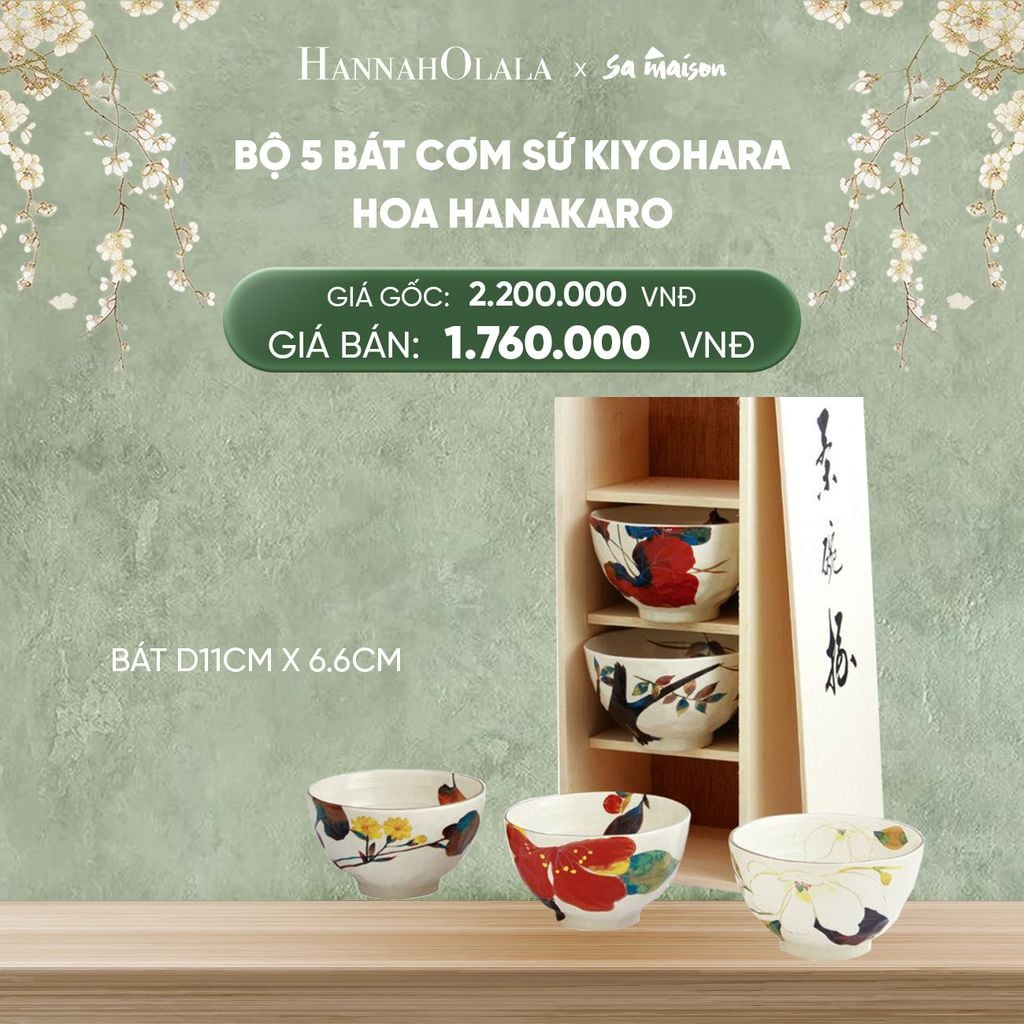  DEAL 10: BỘ 5 BÁT CƠM BẰNG SỨ HOA, KÍCH THƯỚC D11CM X 6.6CM. 