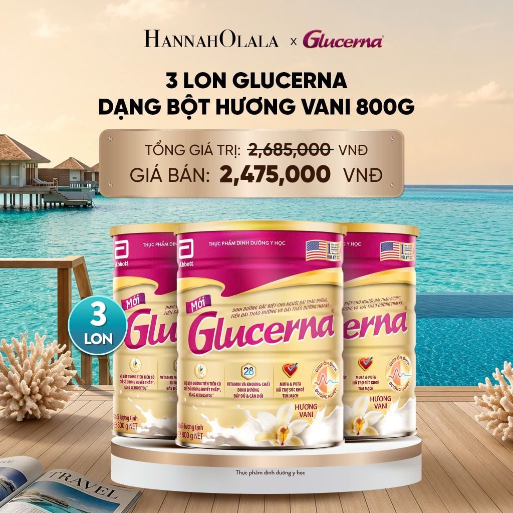  3 LON GLUCERNA DẠNG BỘT HƯƠNG VANI 800G DEAL :_ D2044 