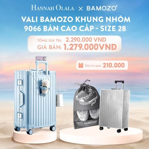  C905_DEAL 1: VALI BAMOZO KHUNG NHÔM 9066 BẢN CAO CẤP (TẶNG BỌC VALI CC TRONG SUỐT + TÚI ĐỰNG GIÀY) 