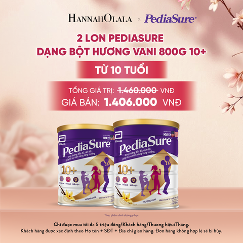  2 LON PEDIASURE DẠNG BỘT HƯƠNG VANI 800G 10+ (DÙNG CHO BÉ TRÊN 10 TUỔI) DEAL 3: - A1690 