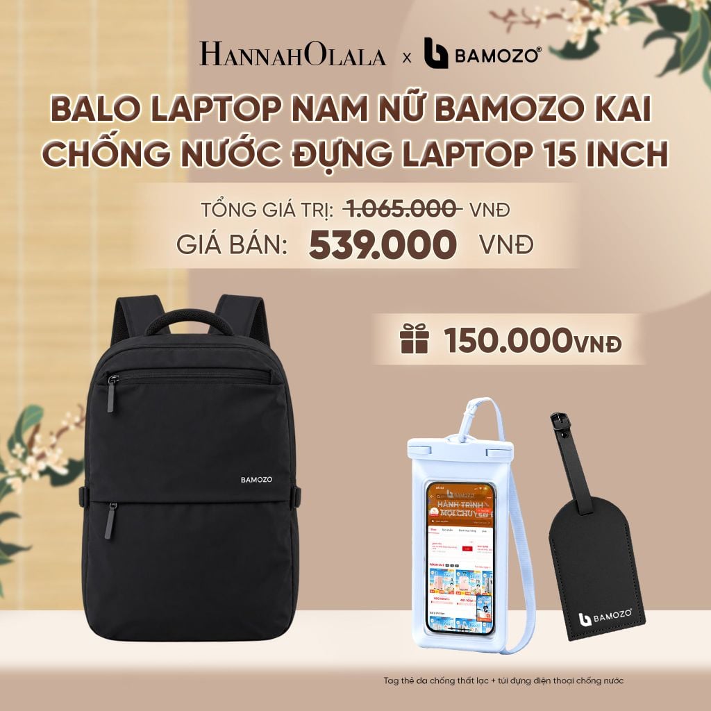  BALO LAPTOP NAM NỮ BAMOZO KAI CHỐNG NƯỚC ĐỰNG LAPTOP 15 INCH, BALO ĐI LÀM CÔNG SỞ CAO CẤP (TAG THẺ DA CHỐNG THẤT LẠC + TÚI ĐỰNG ĐIỆN THOẠI CHỐNG NƯỚC) - A2501 