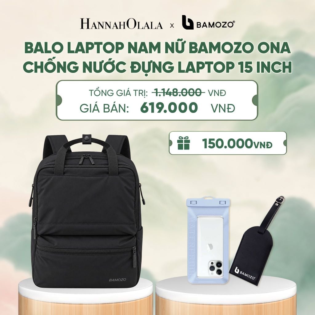  BALO LAPTOP NAM NỮ BAMOZO ONA CHỐNG NƯỚC ĐỰNG LAPTOP 15 INCH, BALO ĐI LÀM CÔNG SỞ SIÊU NHẸ (TAG THẺ DA CHỐNG THẤT LẠC + TÚI ĐỰNG ĐIỆN THOẠI CHỐNG NƯỚC) - A726 