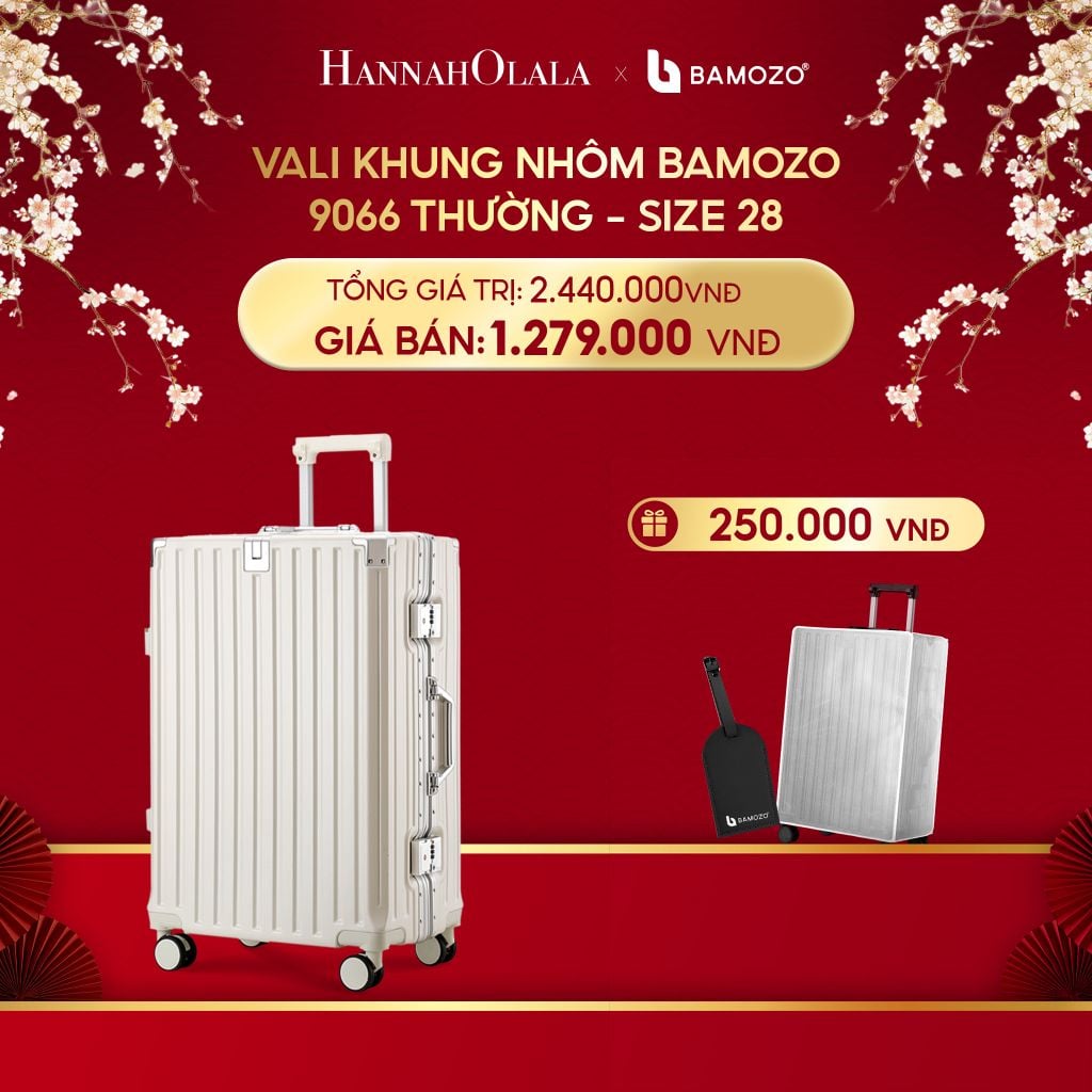  A985_DEAL 3: VALI BAMOZO KHUNG NHÔM 9066 BẢN THƯỜNG (TẶNG BỌC VALI TRONG SUỐT + TAG HÀNH LÝ DA) 