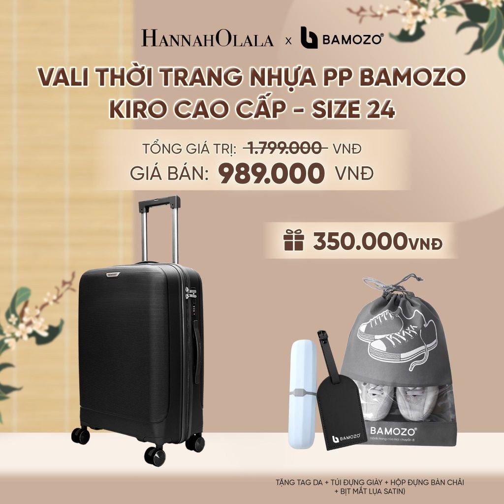 VALI BAMOZO KIRO NHỰA PP CAO CẤP CHỐNG VỠ, CHỐNG RẠCH (TẶNG TAG DA + TÚI ĐỰNG GIÀY + HỘP ĐỰNG BÀN CHẢI + BỊT MẮT LỤA SATIN) - A2582 