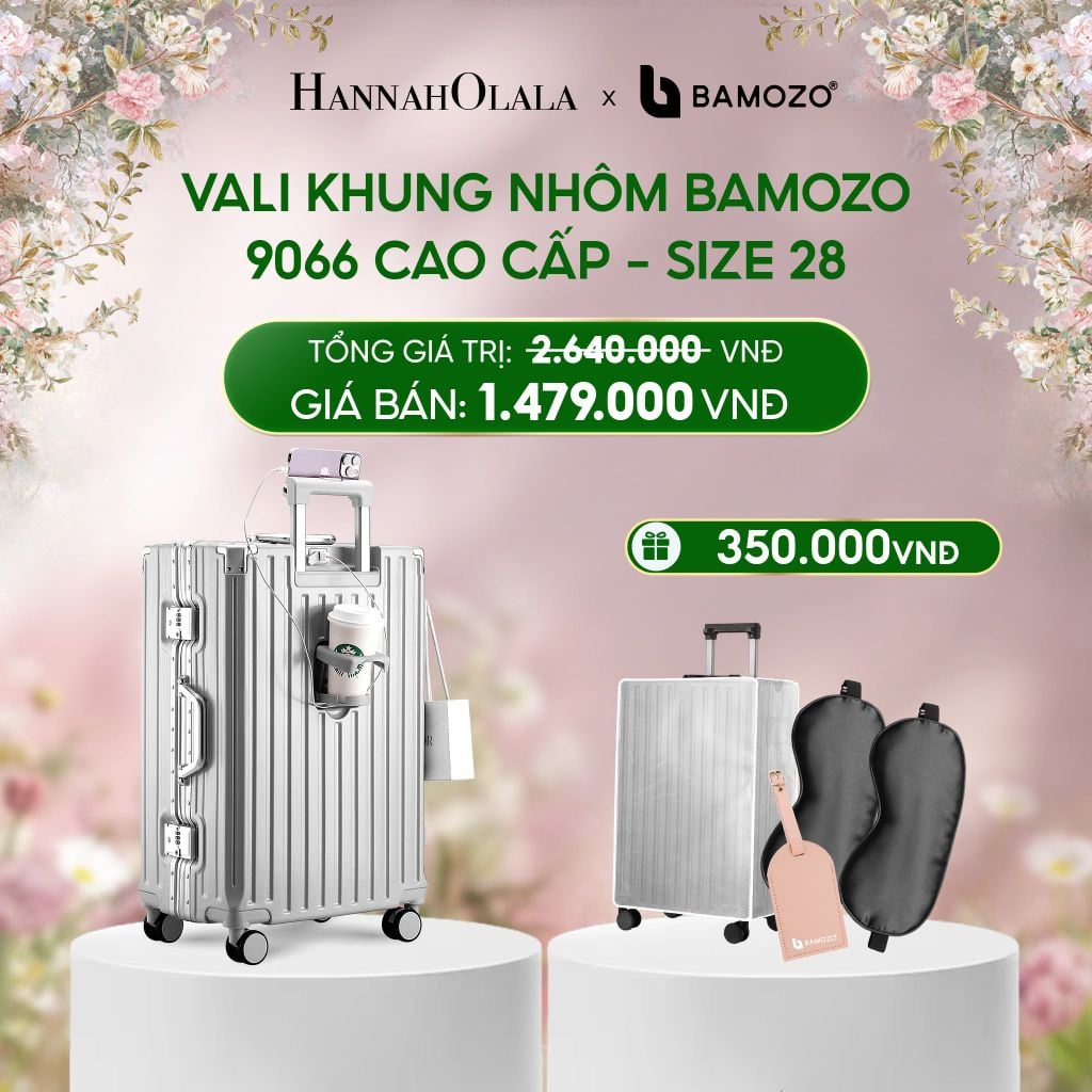  E1527_DEAL 2: VALI BAMOZO KHUNG NHÔM 9066 BẢN CAO CẤP (TẶNG BỌC VALI CC TRONG SUỐT + THẺ TAG DA CHỐNG THẤT LẠC + TÚI TOTE) 