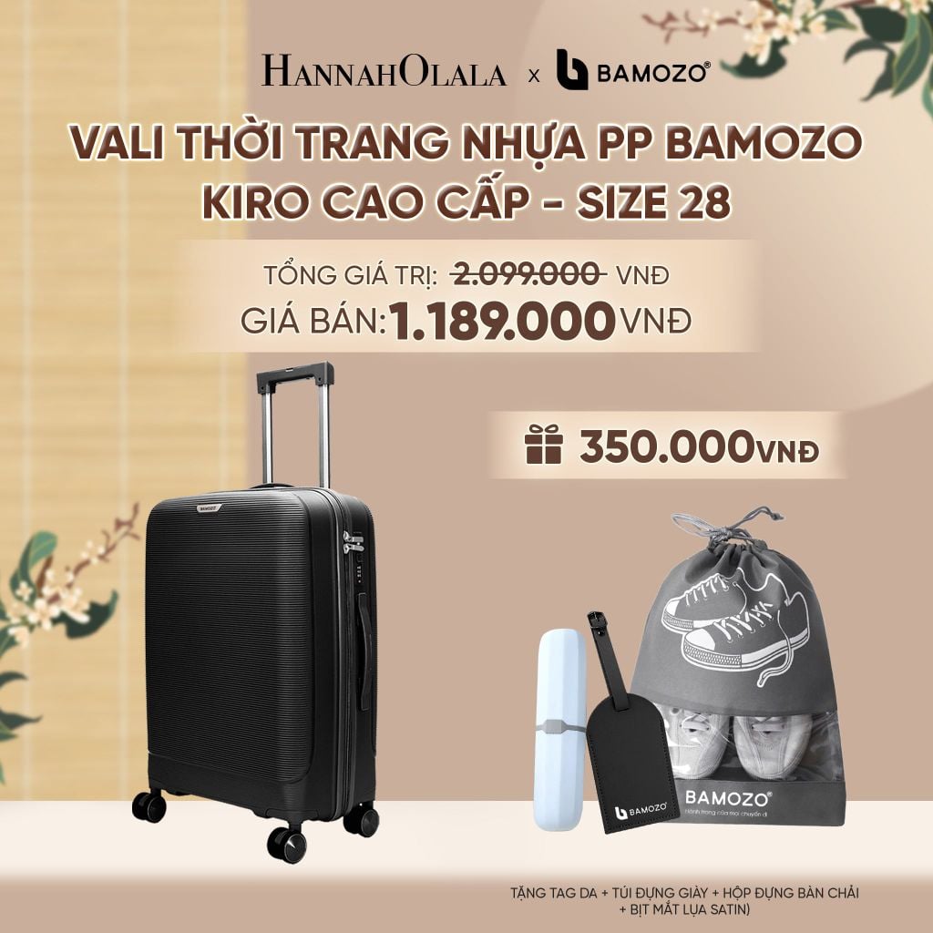  VALI BAMOZO KIRO NHỰA PP CAO CẤP CHỐNG VỠ, CHỐNG RẠCH (TẶNG TAG DA + TÚI ĐỰNG GIÀY + HỘP ĐỰNG BÀN CHẢI + BỊT MẮT LỤA SATIN) - A2582 